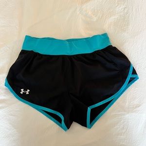 Black and Teal Under Armor Running Shorts, Size S/M